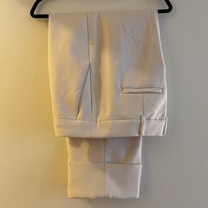 MNG by Mango Creamy White Pleated Straight Trouser Pants 12 Cropped